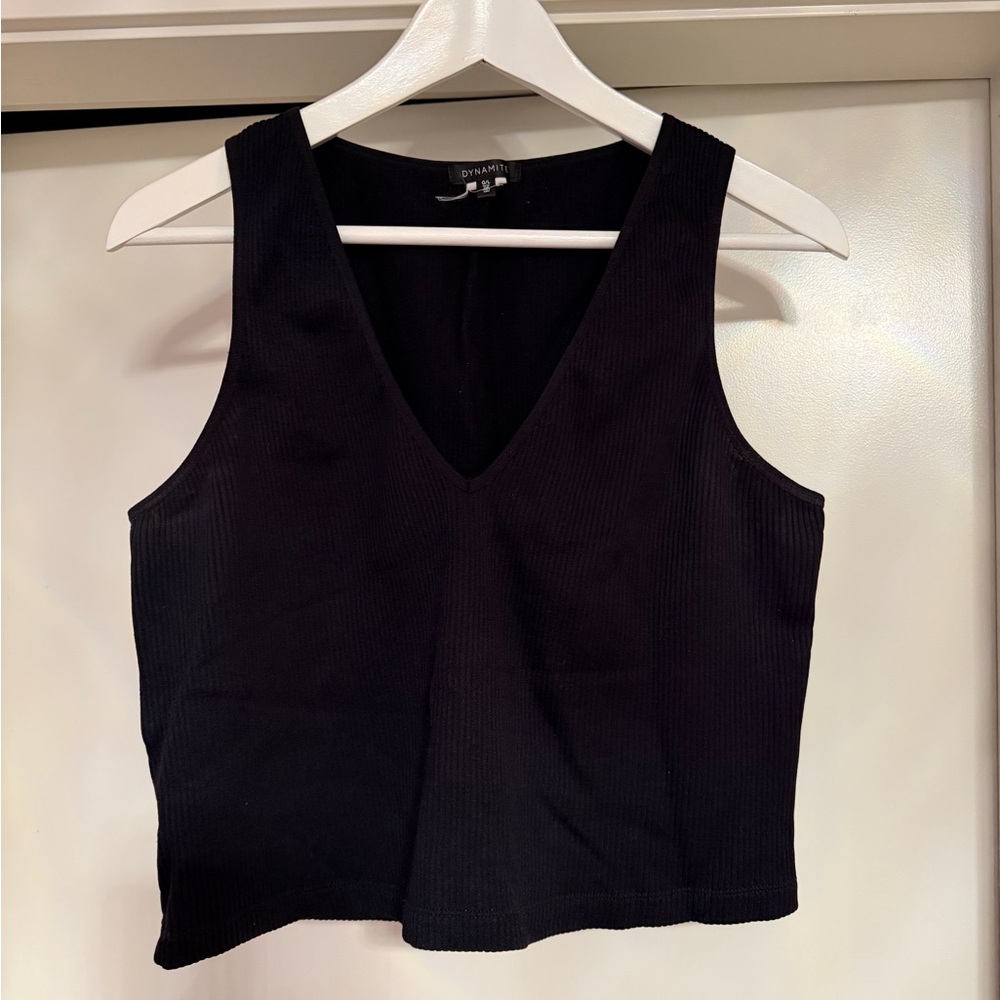Dynamite Black Ribbed V-Neck Tank Top